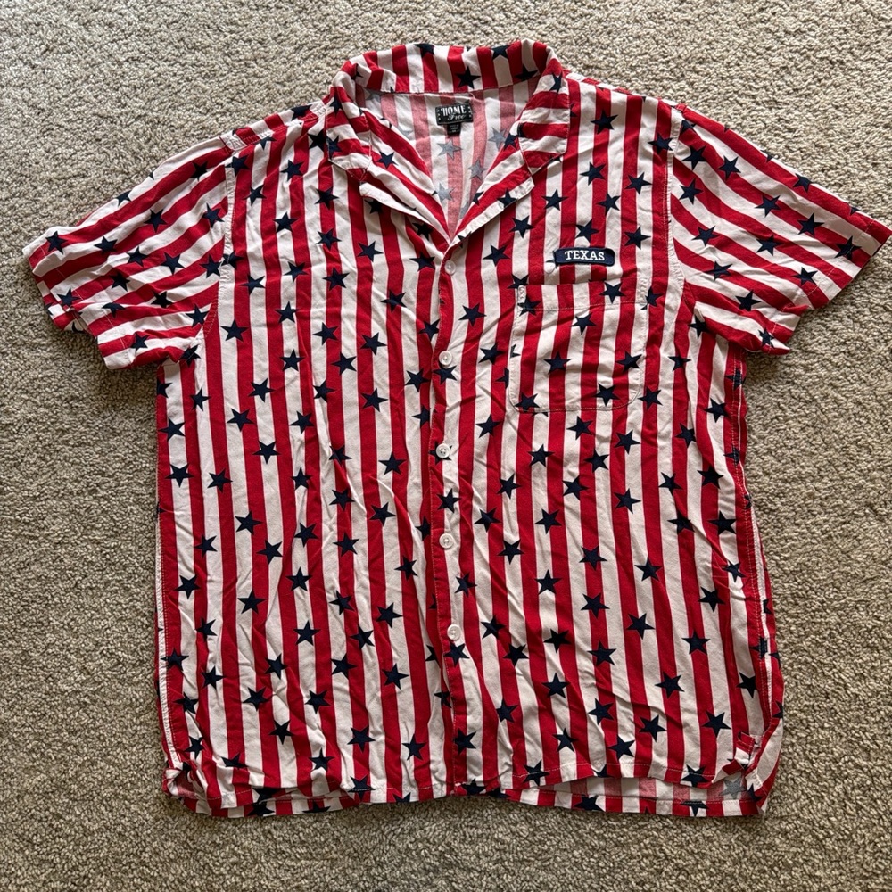 Texas Short-Sleeve Button-Up Shirt - Red & White Stripes with Navy Stars